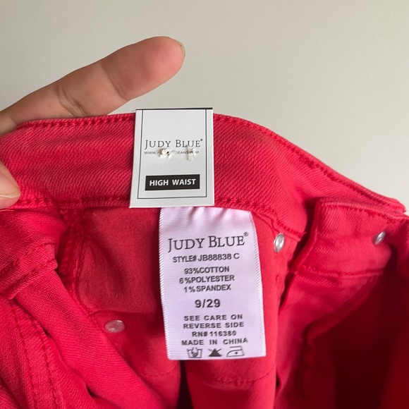 Judy Blue High Waist Garment Dyed Red Tummy Control Wide Leg Crop Denim Jeans - Picture 9 of 10